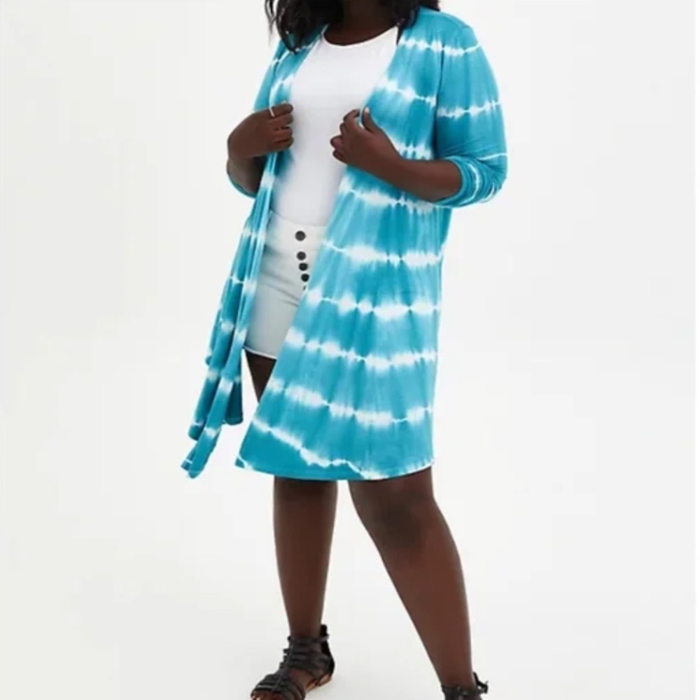 Like New Torrid Super Soft Cardigan Straight Front- Turquoise and White